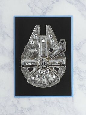 NEW PAPYRUS Leather Millennium Falcon Birthday Card Star Wars